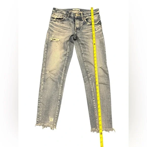 Moussy Vintage Denim Kelley Tapered Distressed Raw Hem Jeans, pre-owned, size 25 - Picture 15 of 16